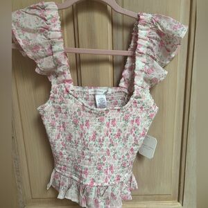 Altar'd State Floral Pink and White Crop Top